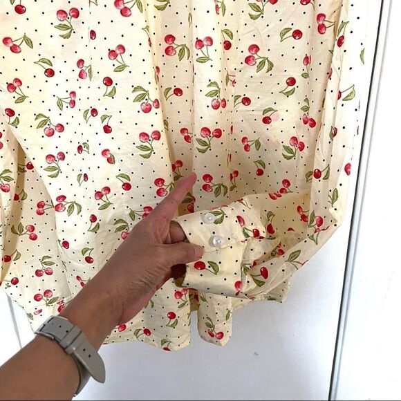 Erztiay Cherry print button down long sleeve top - Picture 4 of 6